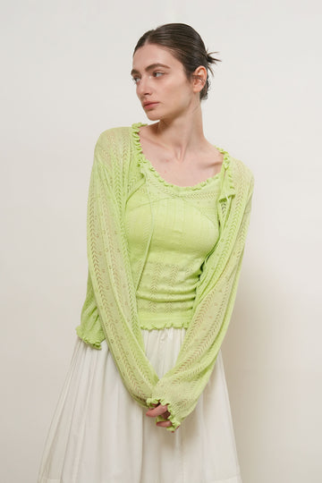 General Idea WOMAN Punching Ruffle Sleeveless Cardigan Set