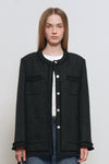 General Idea WOMAN Fringe Trimmed Tweed Jacket [BLACK]