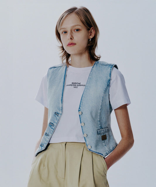 Marithé François Girbaud Women's V-Neck Button Denim Vest