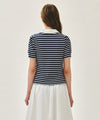 Marithé François Girbaud W COLLAR STRIPE HALF SLEEVE CROP SWEATSHIRT pink