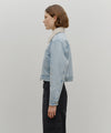Marithé François Girbaud Women's Crop Shearling Denim Jacket in Ecru