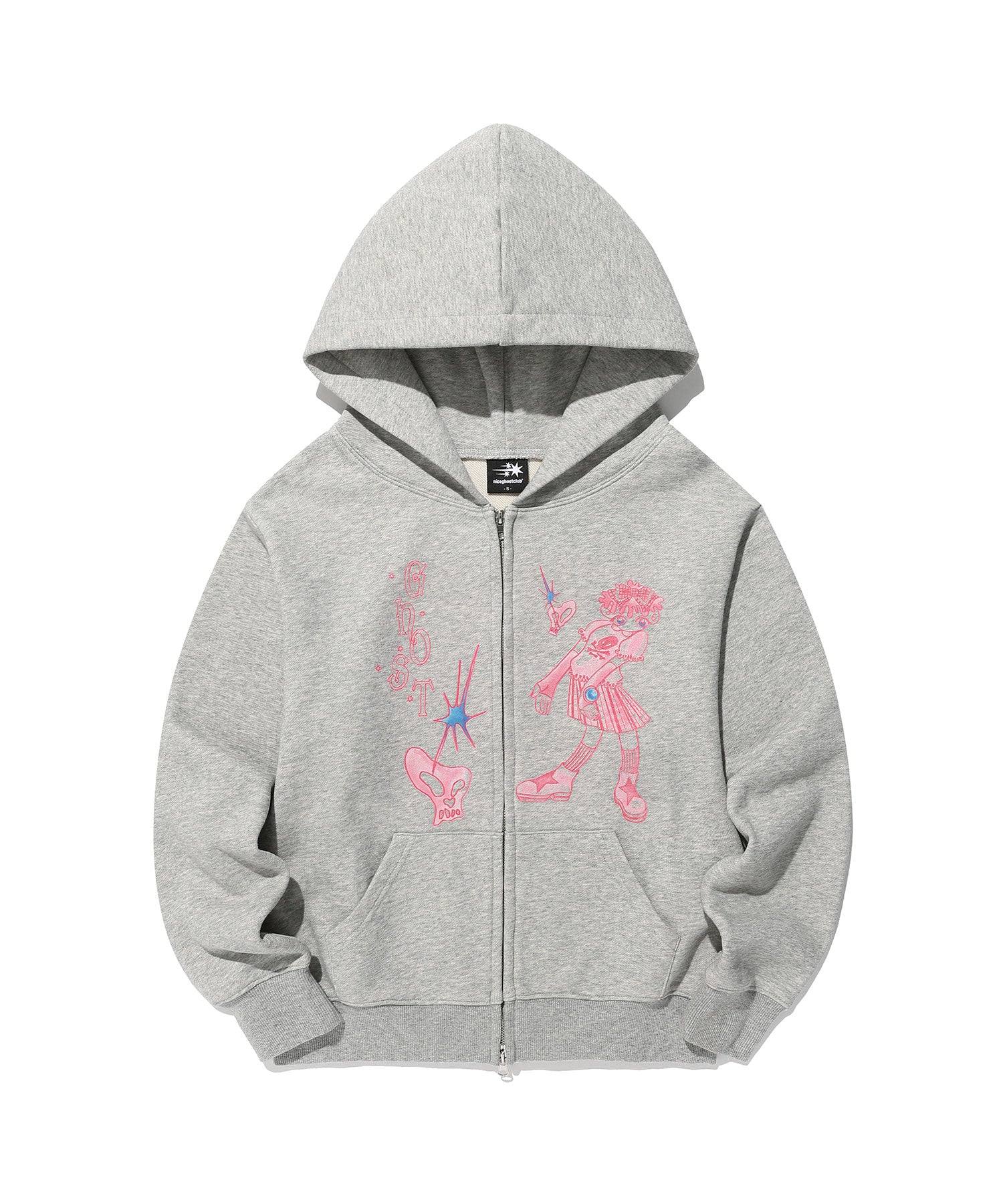 Nice Ghost Club Star Shoes Girl Hoodie Zip Up [Light Grey]
