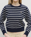 Marithé François Girbaud W CREW NECK STRIPE CROP KNIT PULLOVER NAVY