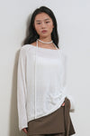 General Idea WOMAN Sheer Boucle Boat Neck Pullover [WHITE]