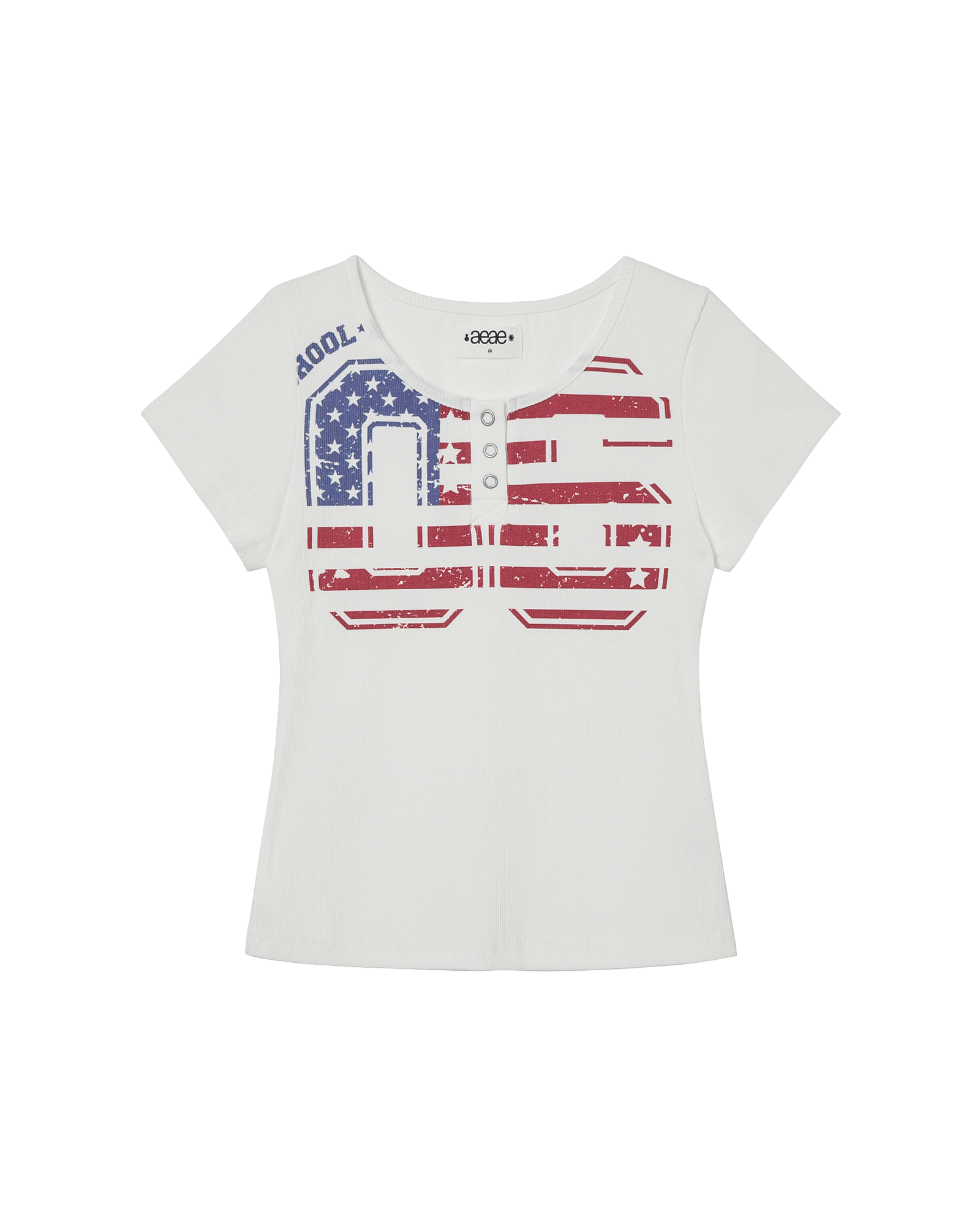 AEAE USA Banner Henley Neck Tee [White]