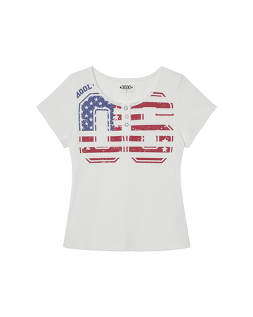 AEAE USA Banner Henley Neck Tee [White]
