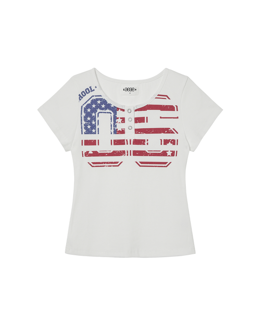 AEAE USA Banner Henley Neck Tee [White]