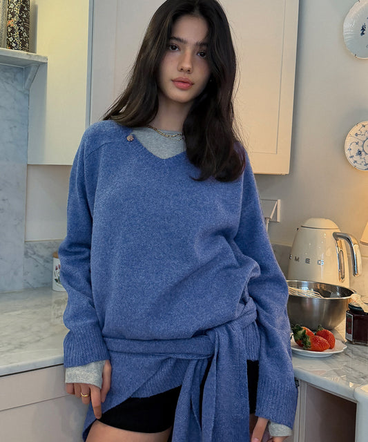 Bitter Cells [SET] Essential V Neck Knit & Shawl