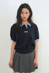 General Idea Woman Shirt Collar Cotton Piqué Half Knit [NAVY]