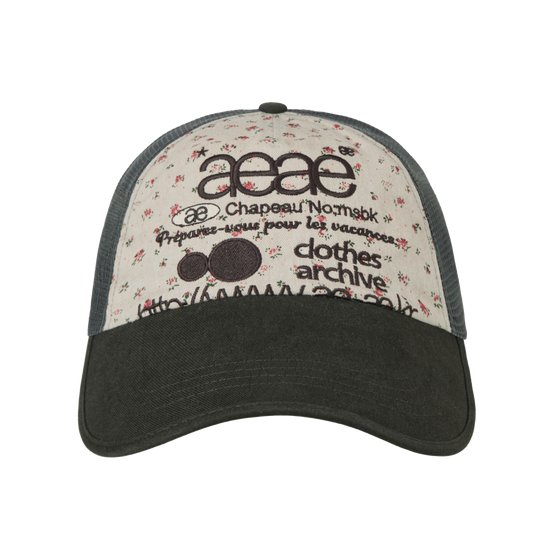 AEAE [Scheduled for Shipment on 6/2] Web Logo Flower Mesh Cap [Beige/Dark Green]