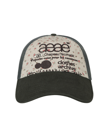 AEAE [Scheduled for Shipment on 6/2] Web Logo Flower Mesh Cap [Beige/Dark Green]