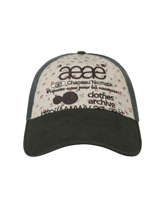 AEAE Scheduled for Shipment on 6/2 Web Logo Flower Mesh Cap in White/Beige