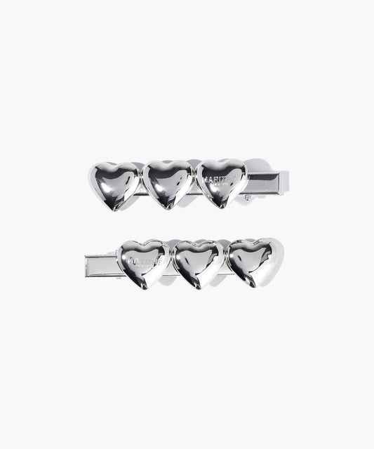 Marithé François Girbaud Regular Logo Heart Metal Hair Pin 2-Pack Silver