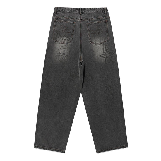 Nice Ghost Club Doodle Graphic Wide Jeans
