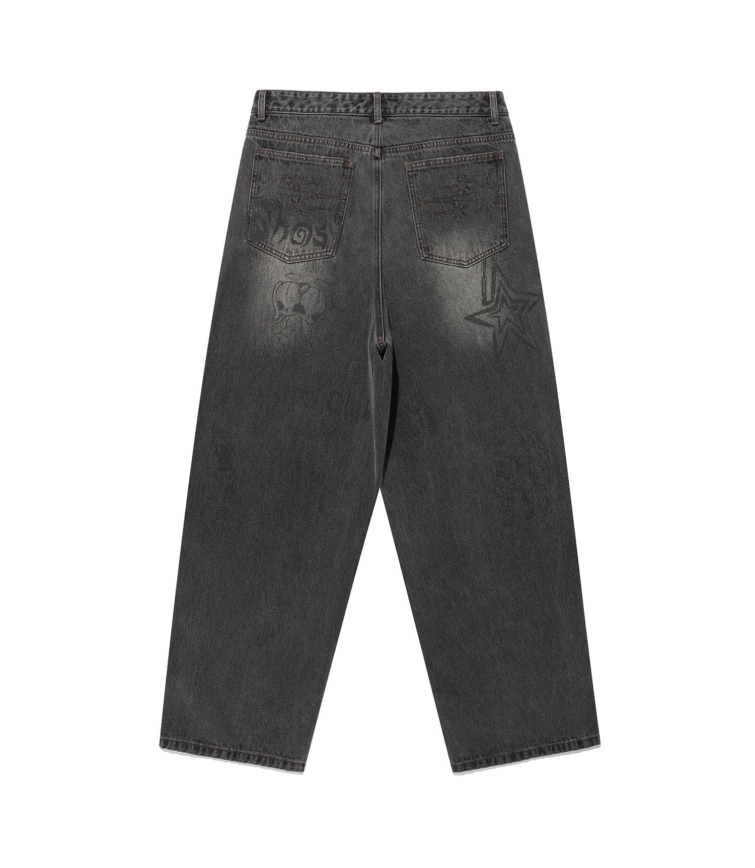 Nice Ghost Club Doodle Graphic Wide Jeans