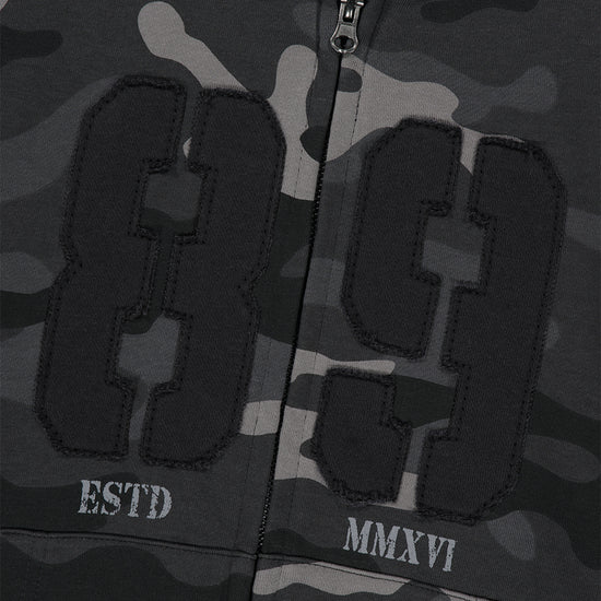 Mahagrid Camo Applique Crop Zip Up Hoodie