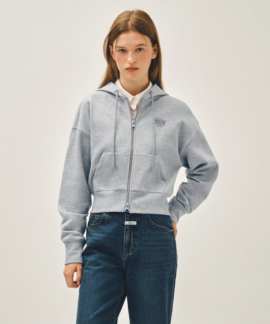 Marithé François Girbaud W BACK CLASSIC LOGO CROP HOODIE ZIPUP heather gray