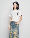 ADLV Woman Fuzzy Font Rabbit Short Sleeve T-Shirt