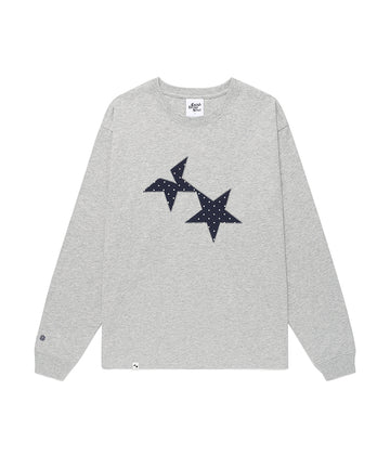 Cavish Twin Star Dot Applique Long Sleeve Tee Grey