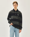 Marithé François Girbaud WASHED DENIM COLLAR LONG SLEEVE TEE blue