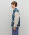 Marithé François Girbaud Classic Logo Embroidery Denim Varsity Jacket Light Blue