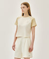 Marithé François Girbaud W SMALL REGULAR LOGO RAGLAN CROP TEE butter