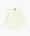 Marithé François Girbaud W SMALL CLASSIC LOGO HENLEY NECK 3/4 SLEEVE TEE ivory