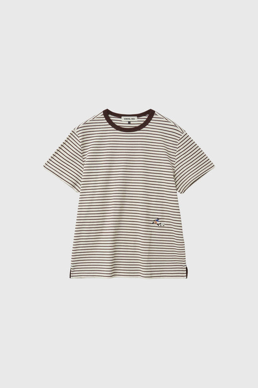 General Idea MAN Minimal Embroidery Stripe Short Sleeve T-Shirt [BROWN]