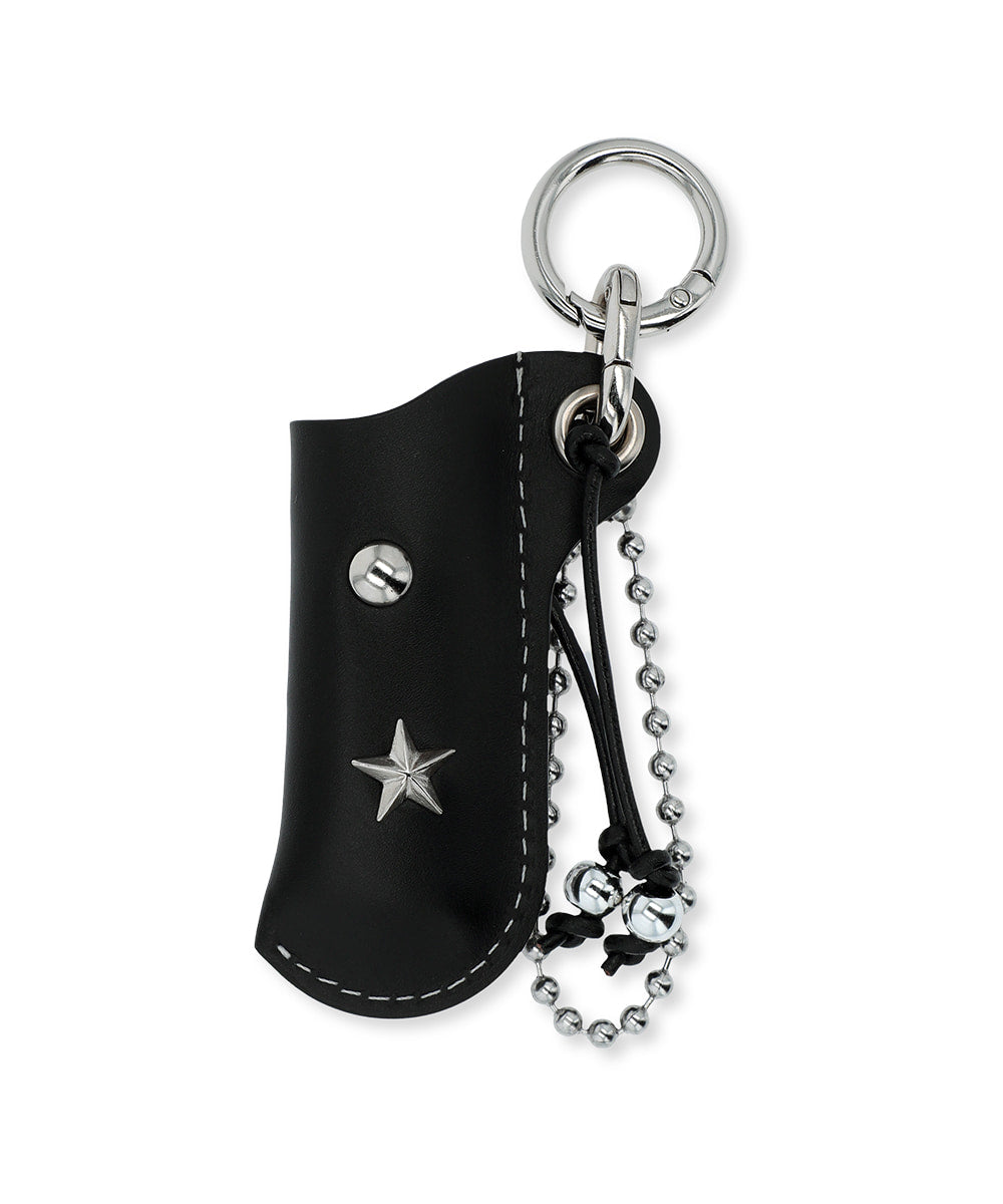 Mahagrid Piercing Leather Lighter Case [Black]