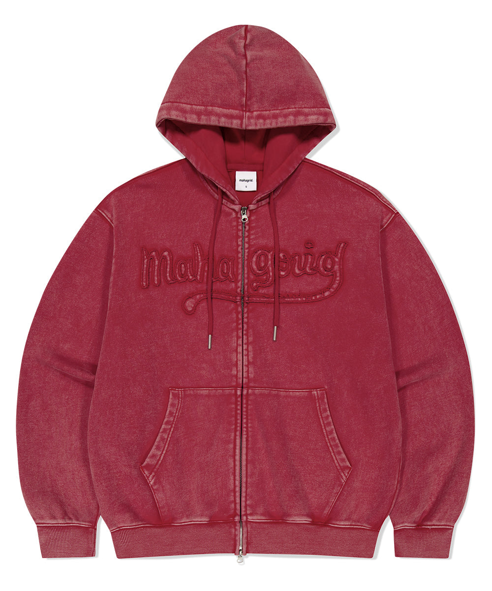Mahagrid Washed Cut Off Applique Hood Zip Up