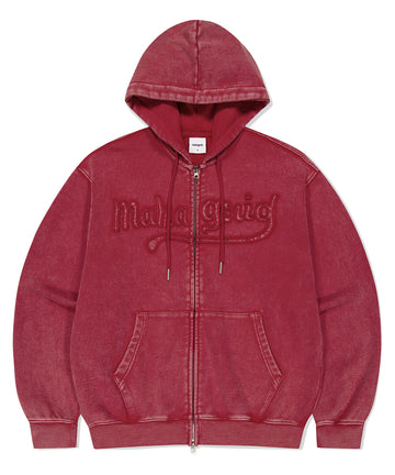 Mahagrid Washed Cut Off Applique Hood Zip Up