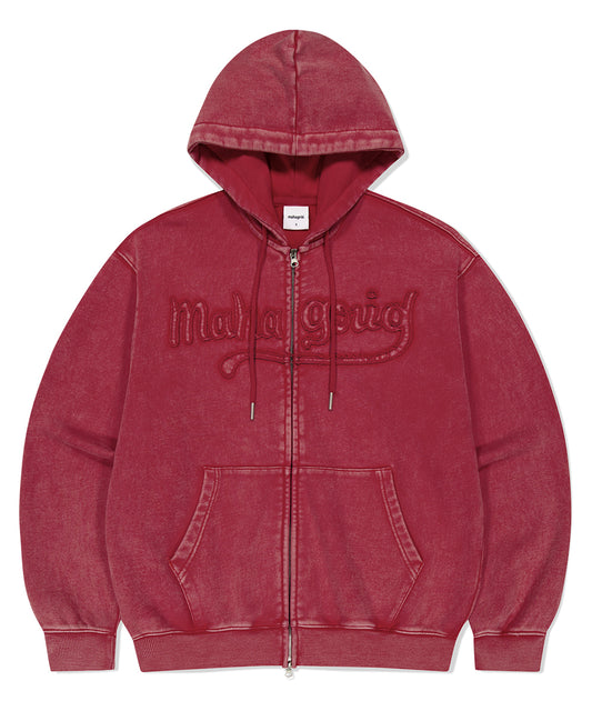 Mahagrid Washed Cut Off Applique Hood Zip Up