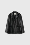 General Idea WOMAN Oversized Faux Leather Single Breasted Jacket [BLACK]