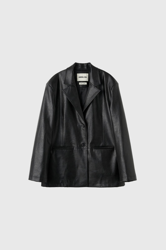 General Idea WOMAN Oversized Faux Leather Single Breasted Jacket [BLACK]