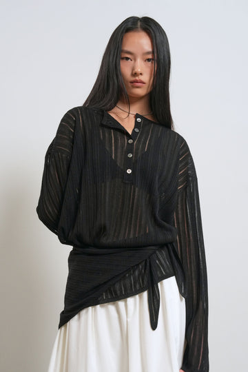 General Idea WOMAN Sheer Henley Neck Pullover