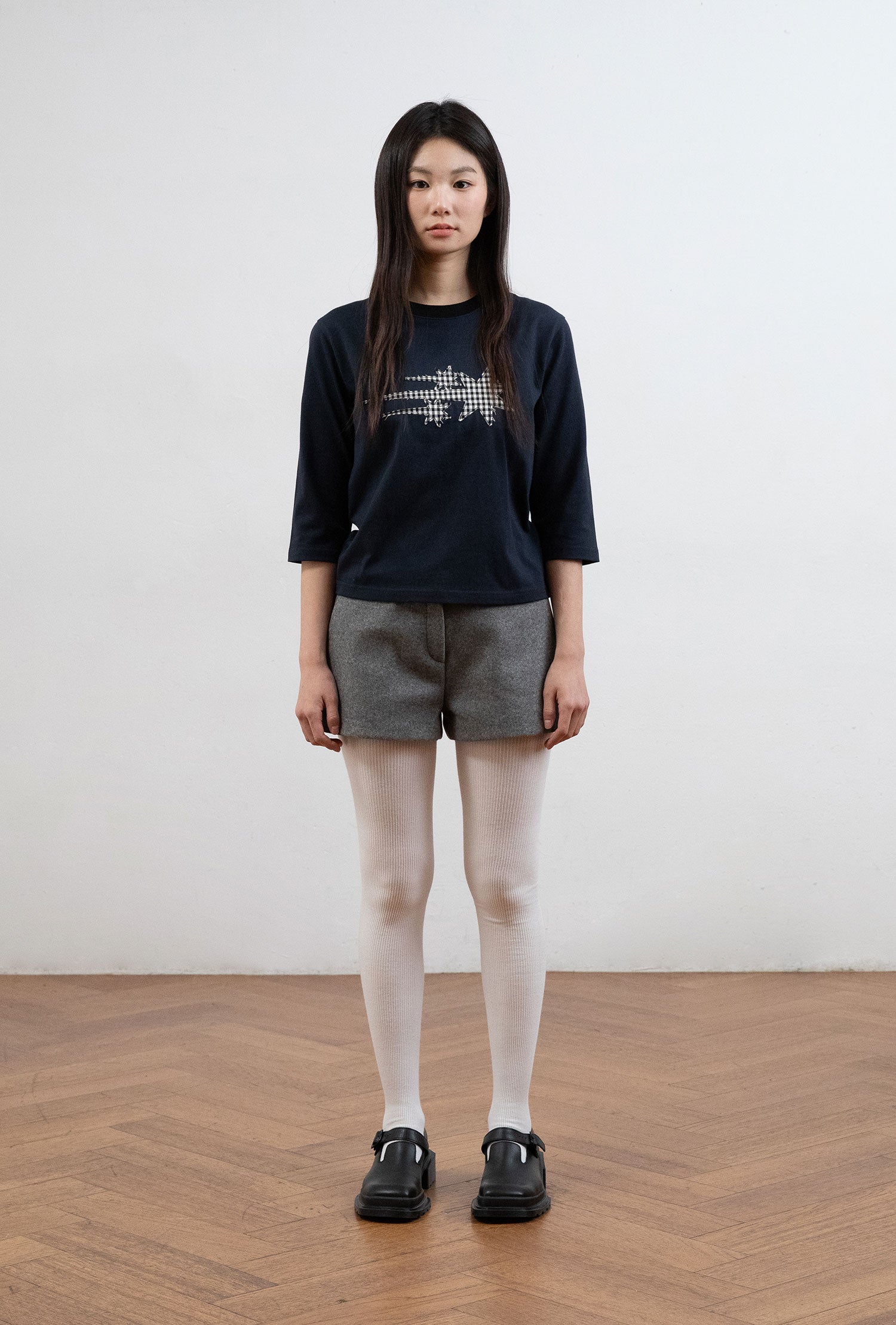 Nice Ghost Club 3 Star Applique 3/4 Sleeve Tee [Navy]