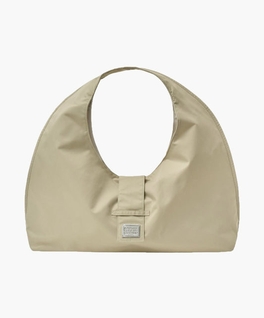Marithé François Girbaud Classic Logo Buckle Big Shoulder Bag in Beige