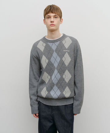 Marithé François Girbaud ARGYLE JQD KNIT PULLOVER Heather Gray