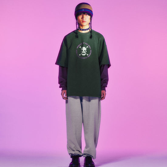 Nice Ghost Club Pixel Skeleton Layered Sweatshirt [Khaki]