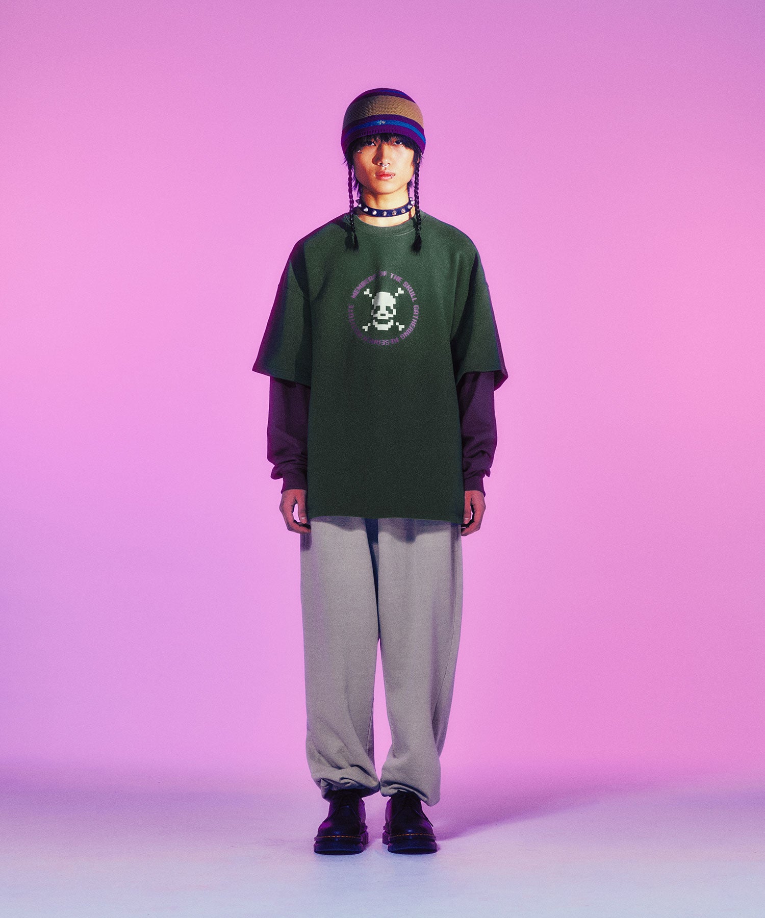 Nice Ghost Club Pixel Skeleton Layered Sweatshirt [Khaki]