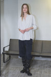 General Idea WOMAN Loose Fit Button Wrap Stripe Shirt [WHITE]