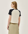 Marithé François Girbaud W SMALL REGULAR LOGO RAGLAN CROP TEE butter