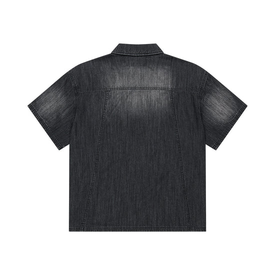 Mahagrid Denim Stud Half Shirt [Black]