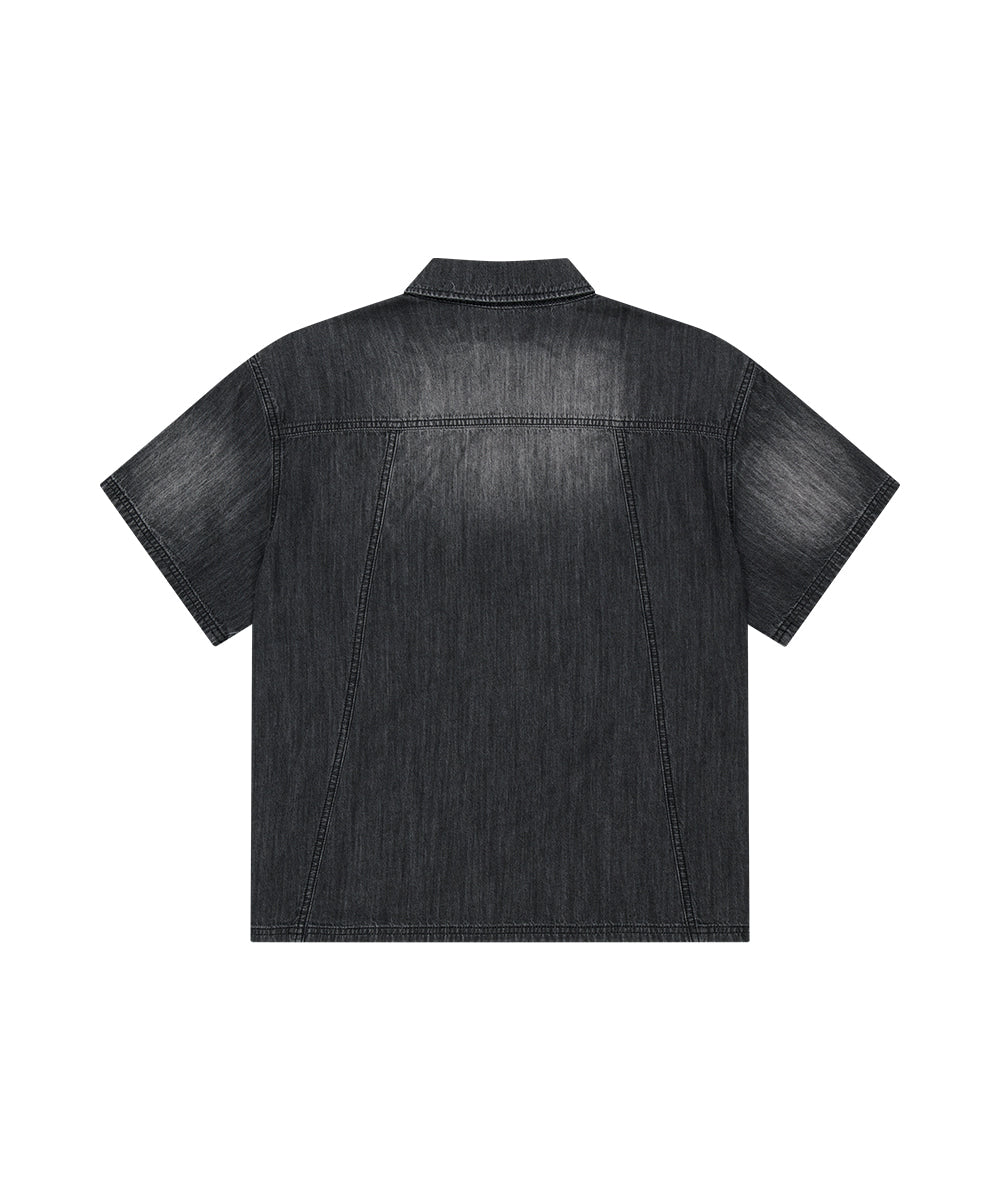 Mahagrid Denim Stud Half Shirt [Black]