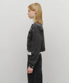 Marithé François Girbaud Women's Collarless Denim Jacket Dark Gray