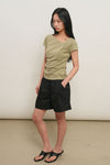 General Idea WOMAN Drape Shirring Short Sleeve T-Shirt [LIGHT KHAKI]