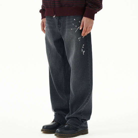 Mahagrid Embroidered Splatter Denim Pant