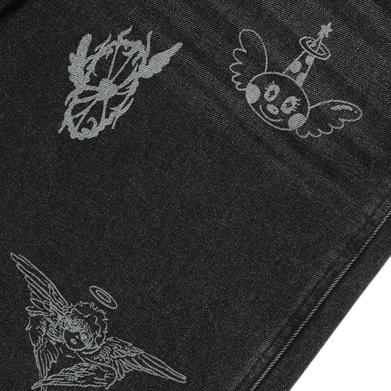 Nice Ghost Club Big Wide Bermuda Doodle Denim Pants