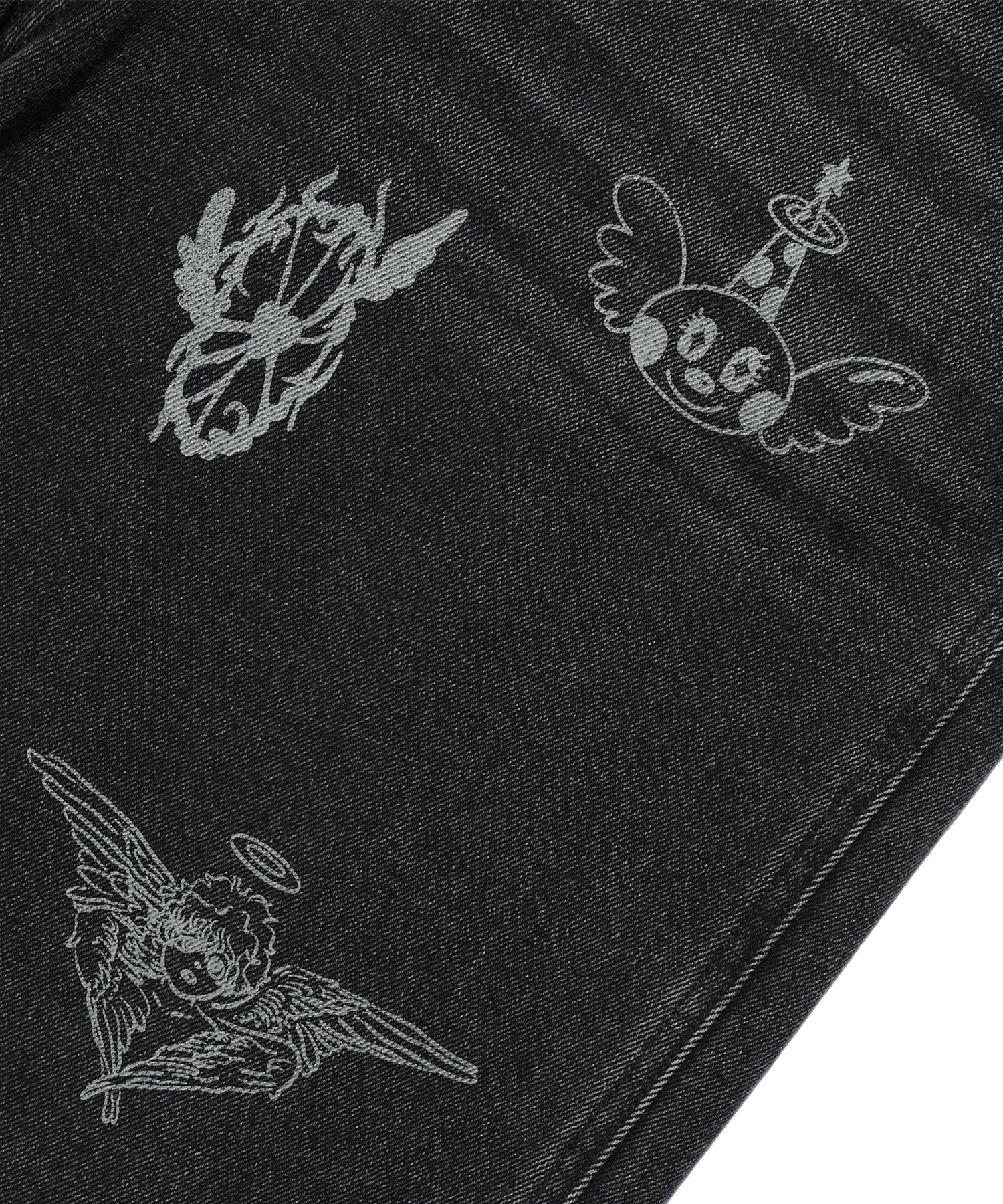 Nice Ghost Club Big Wide Bermuda Doodle Denim Pants