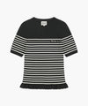 Marithé François Girbaud W RUFFLE POINT STRIPE HALF KNIT PULLOVER black
